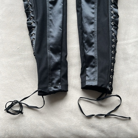 New JEAN PAUL GAULTIER x Lotta Volkova Lace-up Satin & Mesh Leggings Size 38 FR - Picture 10 of 10